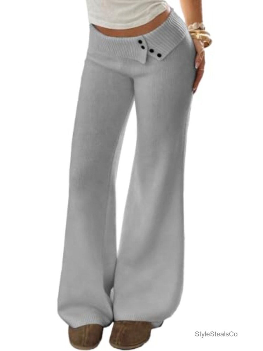 Knit Wide Leg Lounge Pants Foldover Waistband Palazzo